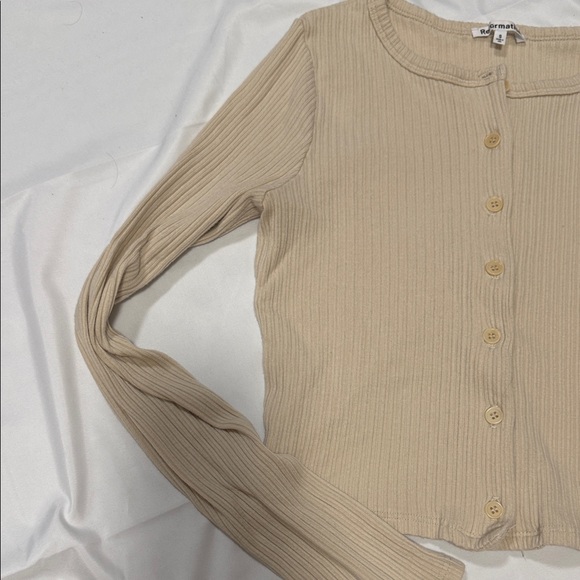 Reformation Tan Ribbed Button-Down Shirt - Picture 4 of 5